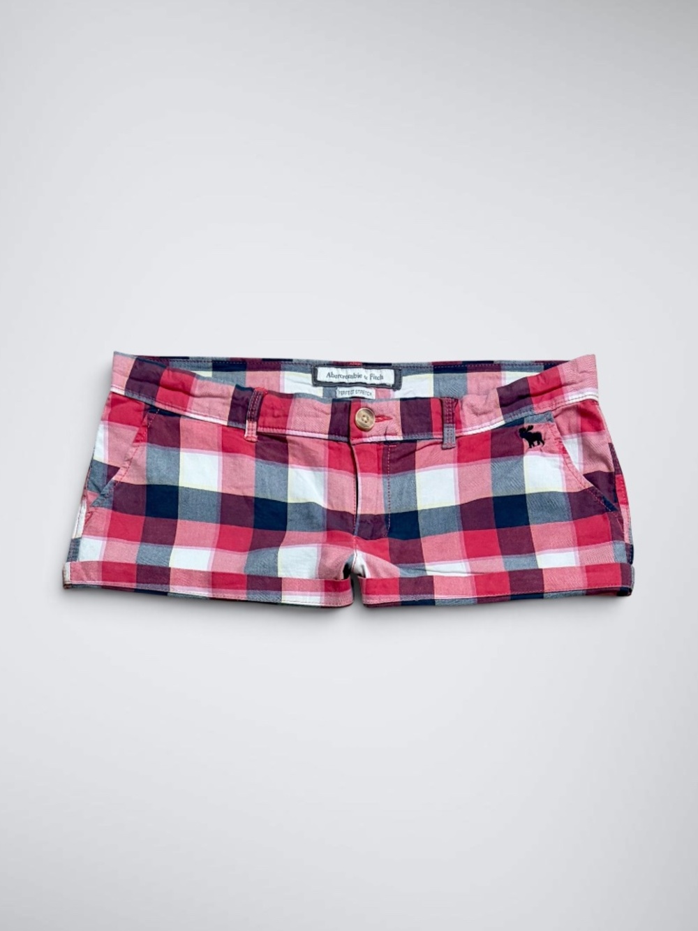 VTG 2000s Abercrombie & Fitch Red & Pink Plaid Low Rise Micro Denim Shorts